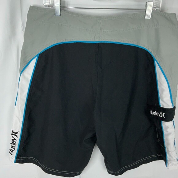 Hurley Men's Board Shorts Size 36 Gray White Black Blue Swimming Surf w/Pocket - Picture 6 of 7